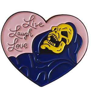 Pin 1” Skeletor Heart “Live Laugh Love” He-Man Enamel Brooch